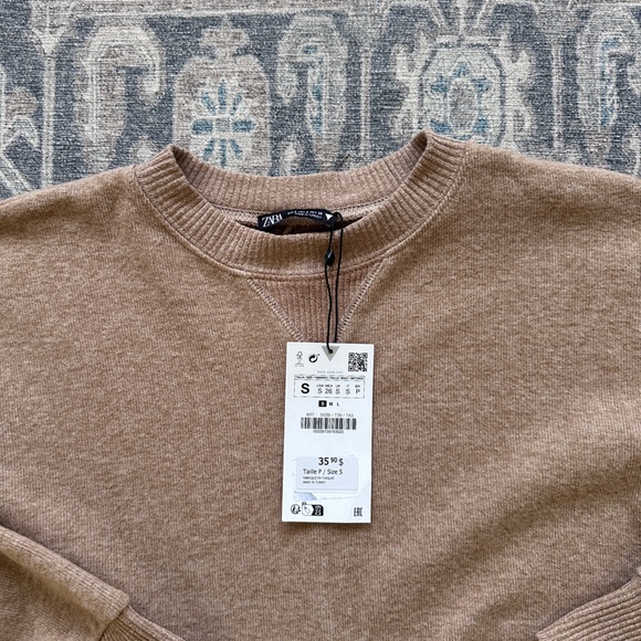 Zara Tan Crop Sweater Size Small BNWT - Picture 2 of 3